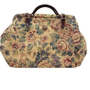 The Victorian Traveler Womens Handbag Tan Floral Tapestry Carpet Mary Poppins